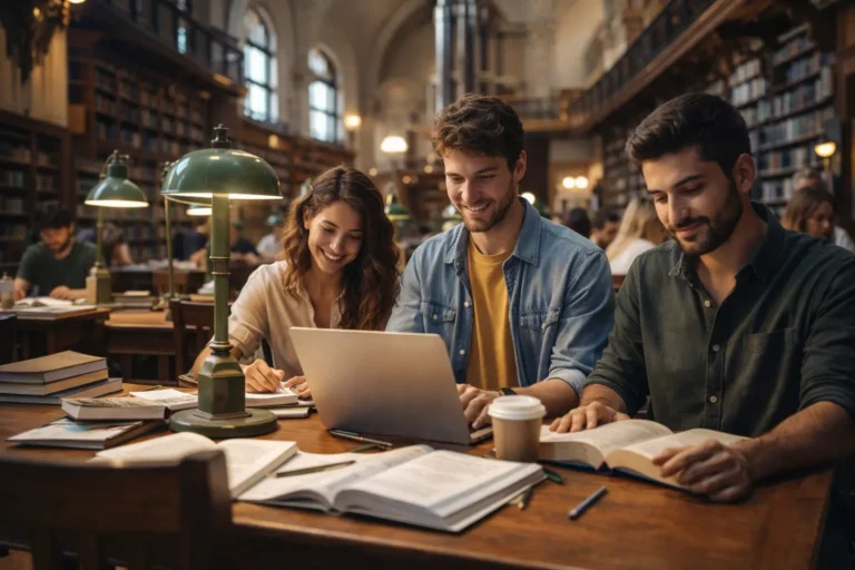 jóvenes estudiantes en una biblioteca de Valladolid
