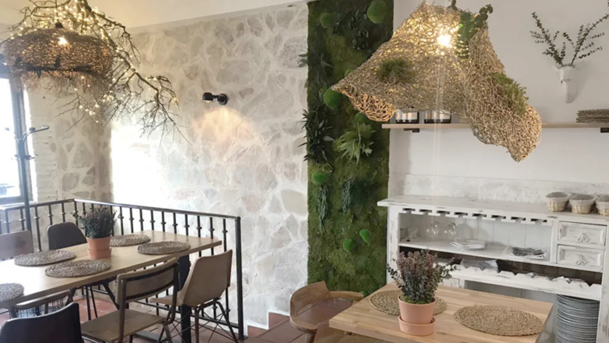 Comedor con plantas de La Cocina Vieja, restaurante con menú de autor en Cabrerizos, cerca de Salamanca